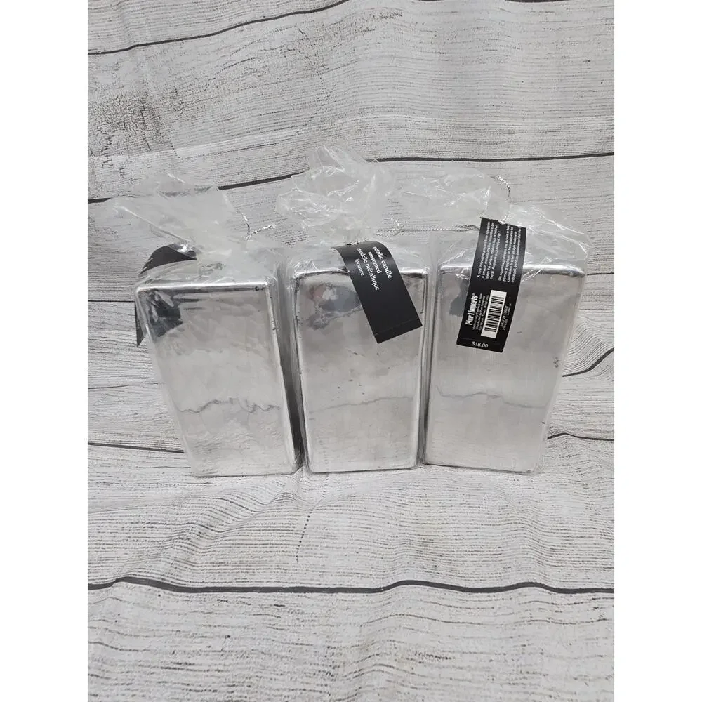 PIER 1 IMPORTS 2 UNSCENTED CANDLES METALLIC SILVER SQUARE 3 X 3 X 6